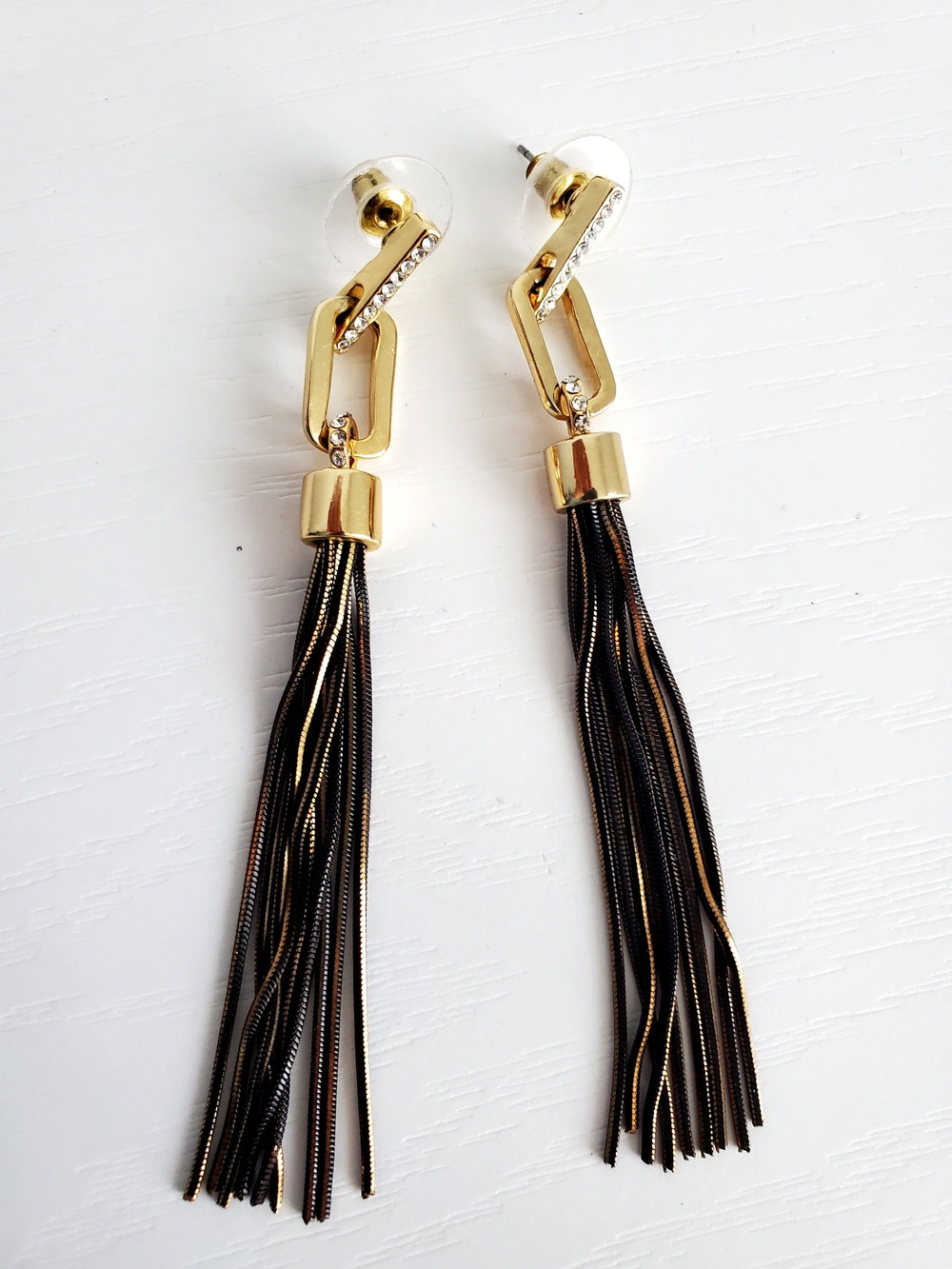 Max Studio Gold and Black Tassel Link Earrings
